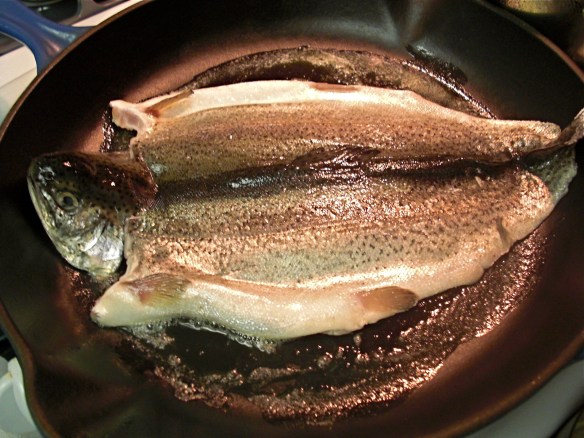 trout in pan